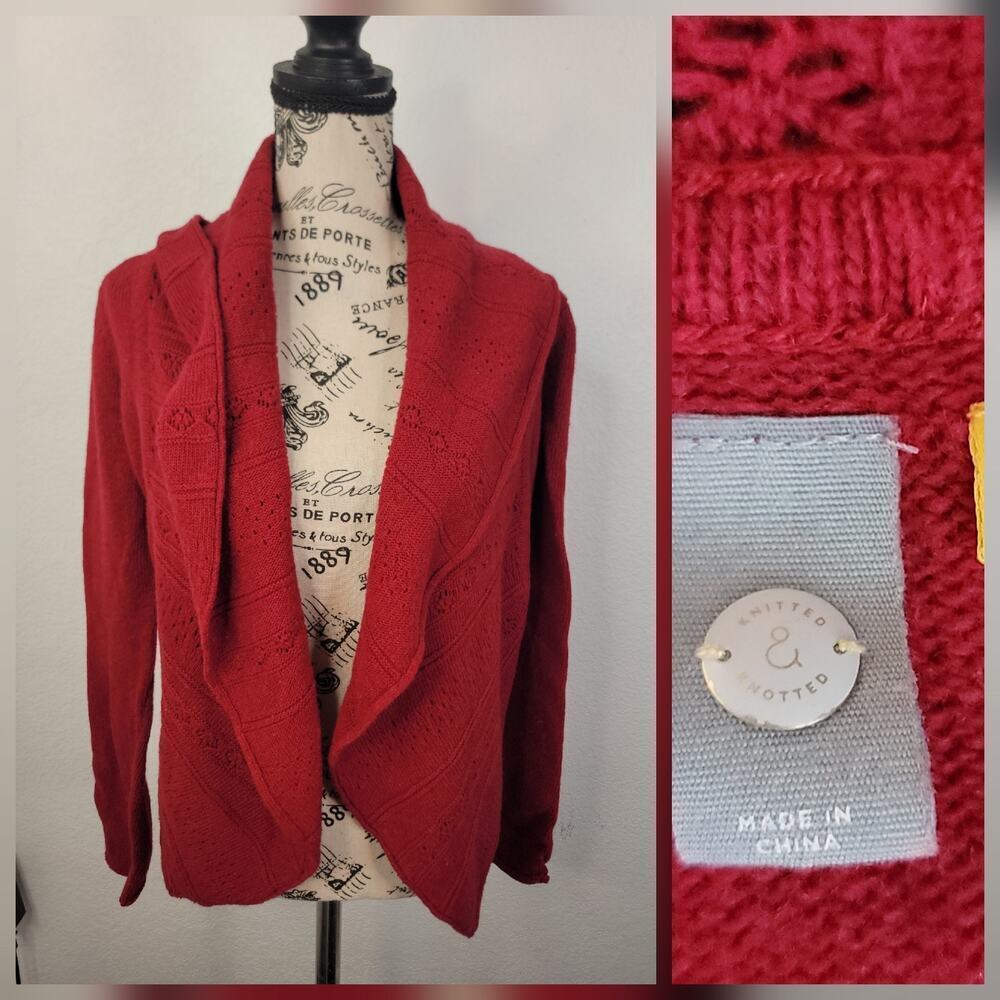 Knitted & Knotted Antropologie Open Cardigan Womens SZ S Wool Blend Red